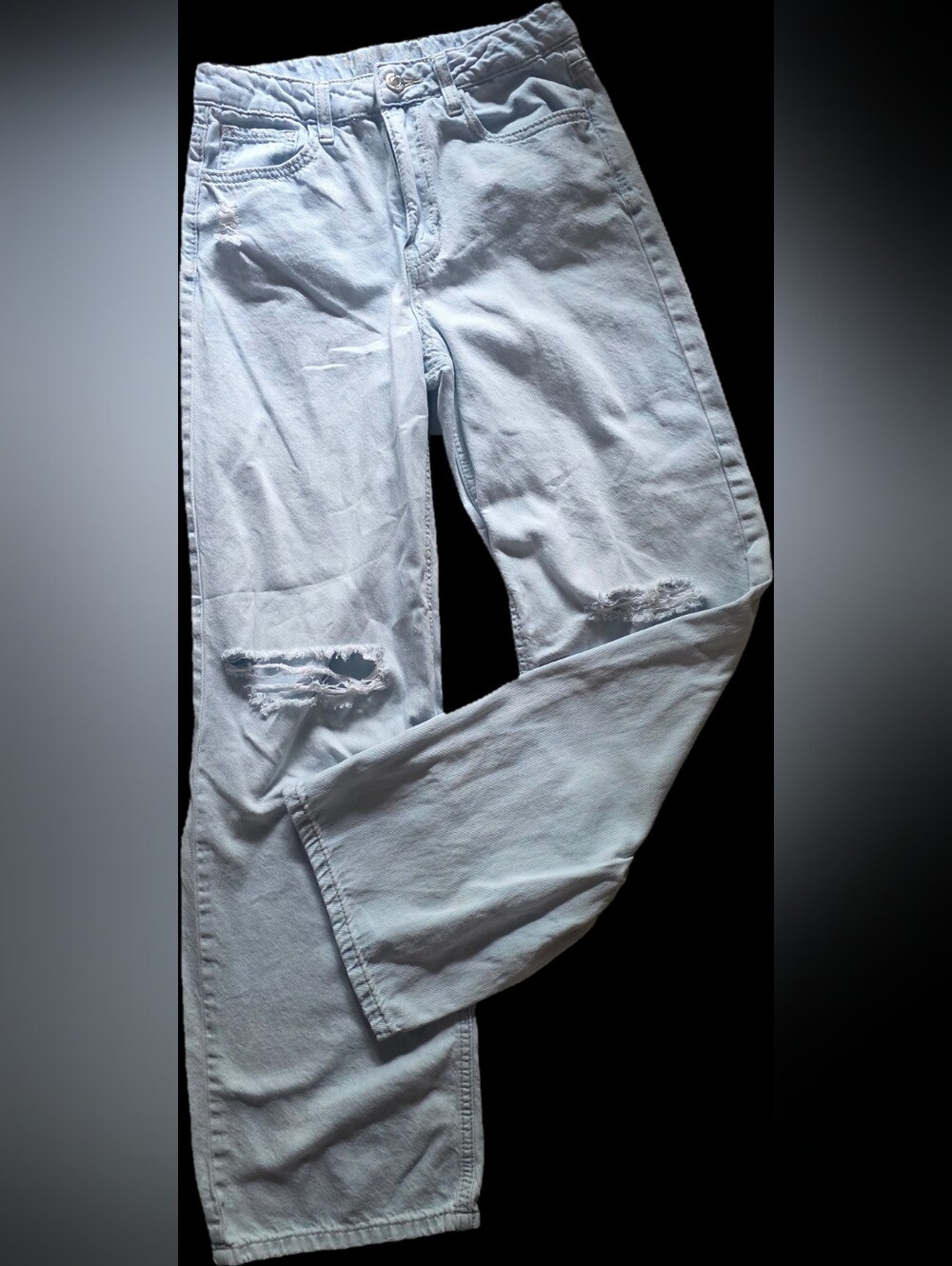 Girls Wide Leg Light Blue Distressed Jeans